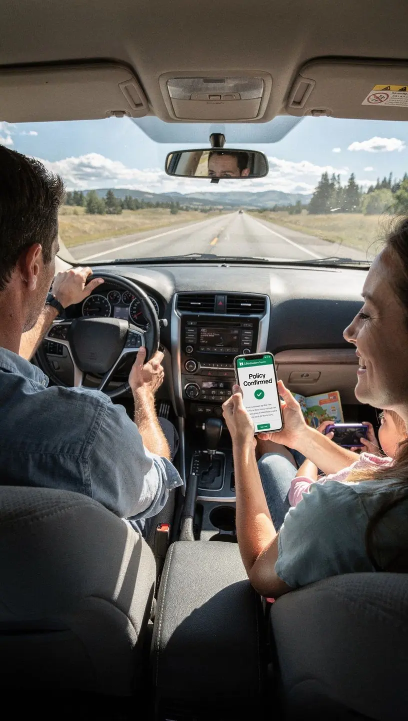 Zdjęcie przedstawiające zadowoloną rodzinę, która właśnie wykupiła polisę ubezpieczeniową przez internet.